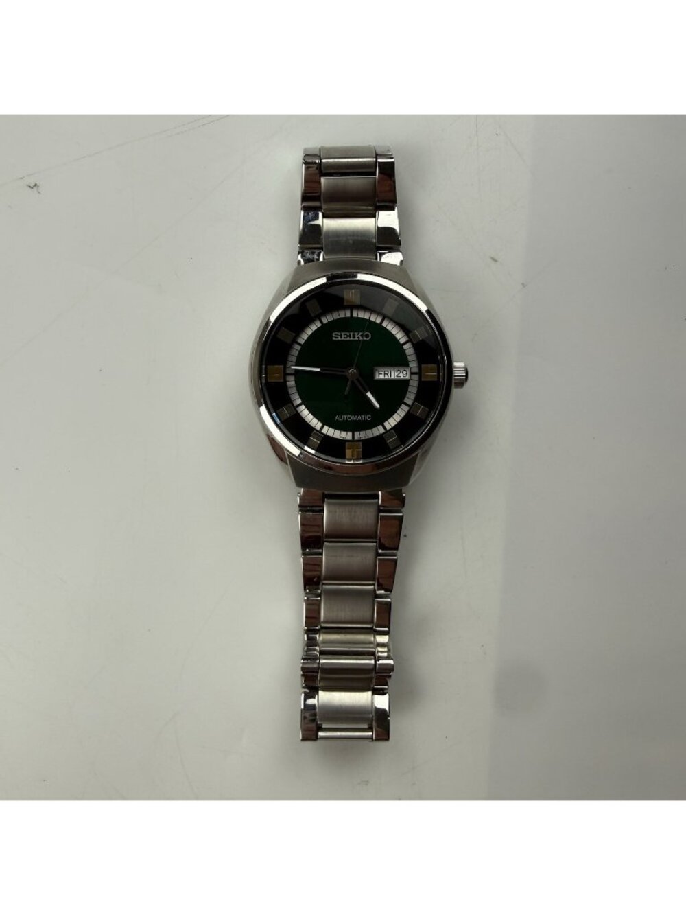Seiko Mens 7S26 04L0 Automatic Watch Green Stainless Steel Kinetic